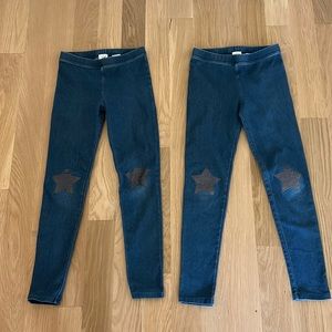 2 pairs J crew Crewcuts girls denim leggings star appliqué knee patches size 12